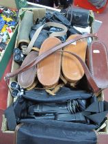 A collection of binoculars some in cases to include Fumoto, Regents, Ultraview, together with some