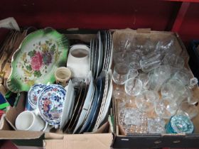 Glassware, brandy glasses, whiskey glasses, candlesticks, cabinet plates. 2 Boxes