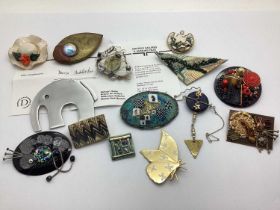 A Collection of Designer Style Hand Made and Other Brooches :- One Tray