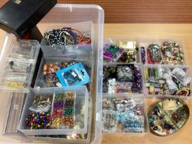 Jewellery Making - A Large Selection of Assorted Beads, jewellery findings, boxes including black