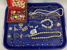 Vintage and Later Costume Jewellery, including bead necklaces, imitation pearls, earrings, brooches,