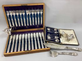 Francis Howard Set of Twelve Plated Fish Knives and Forks, in original fitted case; together with