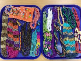 A Collection of Assorted Multi Strand Bead Necklaces, etc :- Two Trays