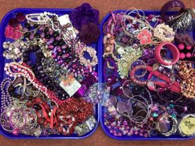 A Mixed Lot of Assorted Costume Jewellery, in hues of pink and purple :- Two Trays