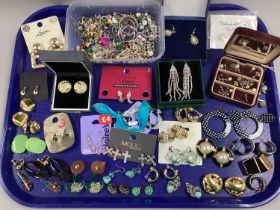 A Collection of Assorted Costume Earrings, including diamanté, studs, clip on etc :- One Tray