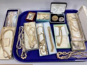 Assorted Costume Jewellery, including imitation pearl bead necklaces, a hallmarked silver hinged