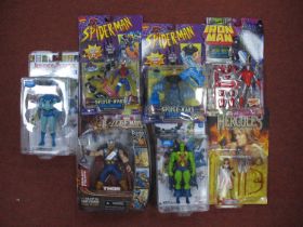 Seven Carded Plastic Action Figures, to include Toy Biz Spider-Wars Cyborg Spider-Man, Hydro-Man,