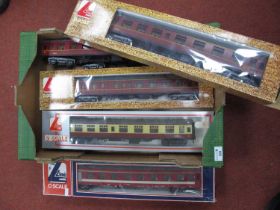 Four Lima 'O' Gauge/7mm Mark One Coaches LMS Maroon, two composite, a brake 1st and a brake 3rd (two