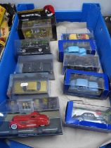 Ten Diecast Model Vehicles by Atlas Editions, Corgi and other mostly with a James Bond 007 or Tintin