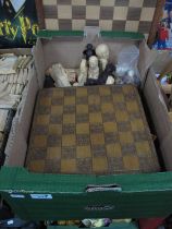 Chess sets- set of world statesman, cast metal set of Roman figures, boards etc. 1 Box