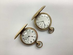 Two Gold Plated Cased Hunter Pocket Watches, each white dial with seconds subsidiary dial (one