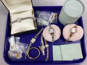 Modern Ladies Wristwatches, including Radley, Rotary, Sekonda, Seiko, some boxed, etc :- One Tray