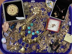 A Collection of Gilt Coloured Jewellery, to include a stone set floral cluster necklace and ring