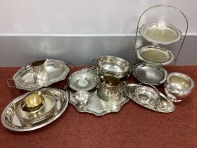 A Collection of Assorted Plated Ware, including three tier cake stand, twin handled pedestal dish,