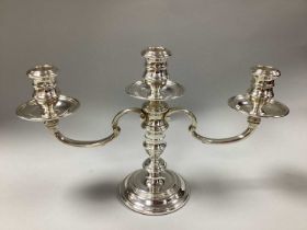 A Hallmarked Silver Twin Branch Drawf Candelabrum, RC, London 1962, 19.5cm high (base weighted).