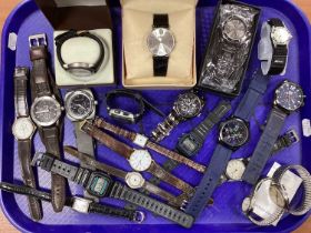 A Collection of Men's Wristwatches, to include Rotary 17 Jewels Incabloc expandable bracelet, Fossil