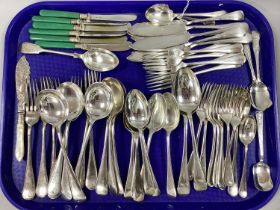 Old English Pattern Plated Cutlery, including fish knives and forks, together with a hallmarked