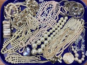 A Collection of Imitation Pearl Bead Jewellery, to include multi-strand necklace, knotted opera