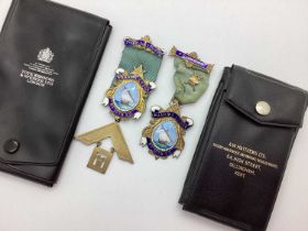 Masonic Interest - Manama Lodge No. 7678 E.C. (Bahrain) Hallmarked Silver Gilt and Enamel Medallion,