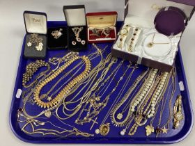 A Collection of Gilt Coloured Costume Jewellery, to include Kitsch style collarette necklace,