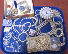 Imitation Pearl Bead Necklaces, decorative clock, loose beads for restringing, earrings, assorted