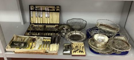 Assorted Plated Cutlery, including boxed and part sets; together with assorted plated dishes,