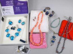 Lapis Lazuli Collet Set Cuff Bangle, Gemporia titanium blue drusy "925" necklace and stud