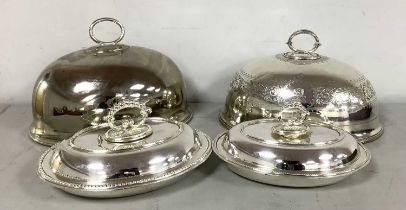 An Oval Plated Meat Dome, with leaf scroll engraved decoration and beaded loop handle, crested,