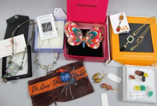 Butler & Wilson; A Butterfly Mirror Compact, boxed; V&A necklace in original box, flowerhead
