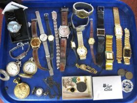 A Collection of Assorted Wristwatches, including modern pocket watches, (damages) etc :- One Tray