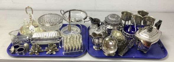 Decorative Plated Ware, including glass posy and dishes, coasters, butter dishes, pair of flower