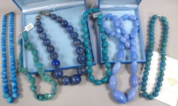 Modern TGGC Polished Hardstone and Other Bead Necklaces, including tumbled turquoise etc :- One