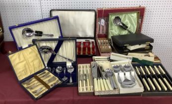 Assorted Cased Sets of Plated Cutlery, including dessert spoons, fish knives and forks, boxed sets