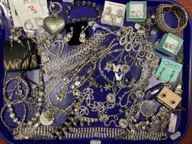 A Collection of Diamanté Costume Jewelley to include Jon Richard panel bracelet, drop earrings,
