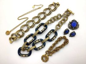 Kenneth Lane Necklace, blue and gilt (wear); together with a Nina Ricci bracelet, Lanvin pendant