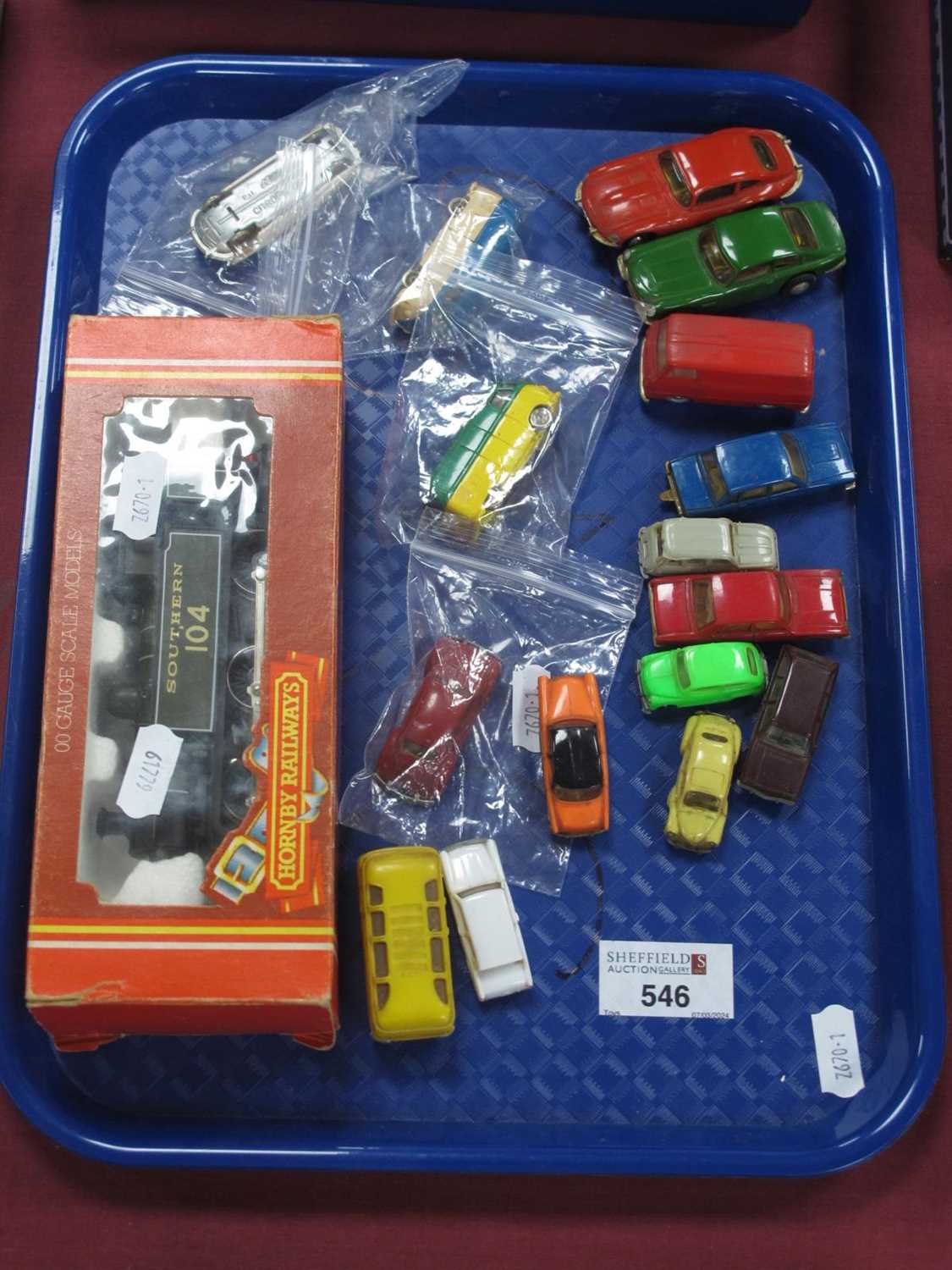 A collection of predominantly HO/OO scale plastic model vehicles by Lego, Minix, EKO, Mini Cars,