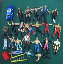 A Quantity of Wrestling Figures and Accessories, playworn.