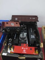 Four Piko 'G' Gauge Items of Unboxed Rolling Stock, comprising three "GM and O" bogie hoppers, a