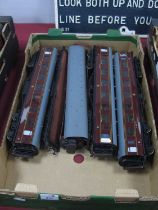 Four 'O' Gauge/7mm Kit Built LMS maroon Eight Wheel Bogie Coaches; two all 3rd, a 1st/brake and a