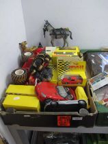 A collection of diecast and plastic model vehicles by Matchbox, Maisto, Burago and other. Together