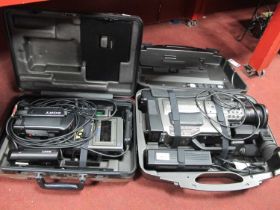 Panasonic 5-VHS Movie Camera, Sony video camera recorder, both with accessories in carry cases. (