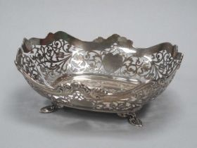 A Decorative Pierced Hallmarked Silver Dish, HA, Sheffield 1919, of shaped design, scroll pierced