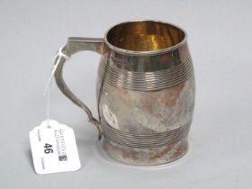 A Georgian Hallmarked Silver Mug, London 1805, of barrel form, gilt lined, 8.7cm high (145grams).