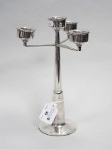 A c.1960's Hallmarked Silver Three Branch Candelabrum, (marks rubbed, removable nozzles,