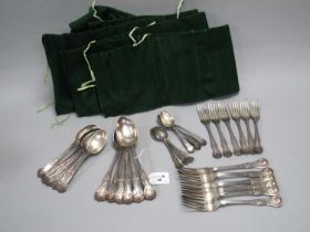 A Victorian Hallmarked Silver Six Setting Part Canteen of Kings Pattern Cutlery, John Round & Son,