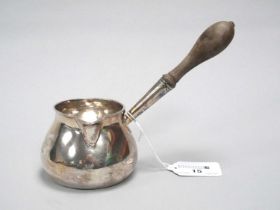 A George II Hallmarked Silver Brandy Pan, John Gamon (overstruck), London 1738, crested, with turned