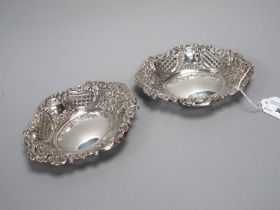A Pair of Decorative Hallmarked Silver Dishes, AM&Co, Birmingham 1973, of antique style, pierced and