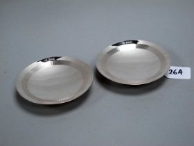 A Pair of Hallmarked Silver Dishes, Walker & Hall, Chester 1939, each of shallow circular form