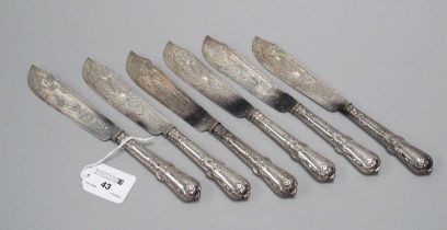 A Set of Six Victorian Hallmarked Silver Fish Knives, George Adams, London 1866, with fish