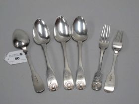 A Set of Four Scottish Hallmarked Silver Fiddle and Shell Pattern Spoons, WM, Edinburgh 1821,